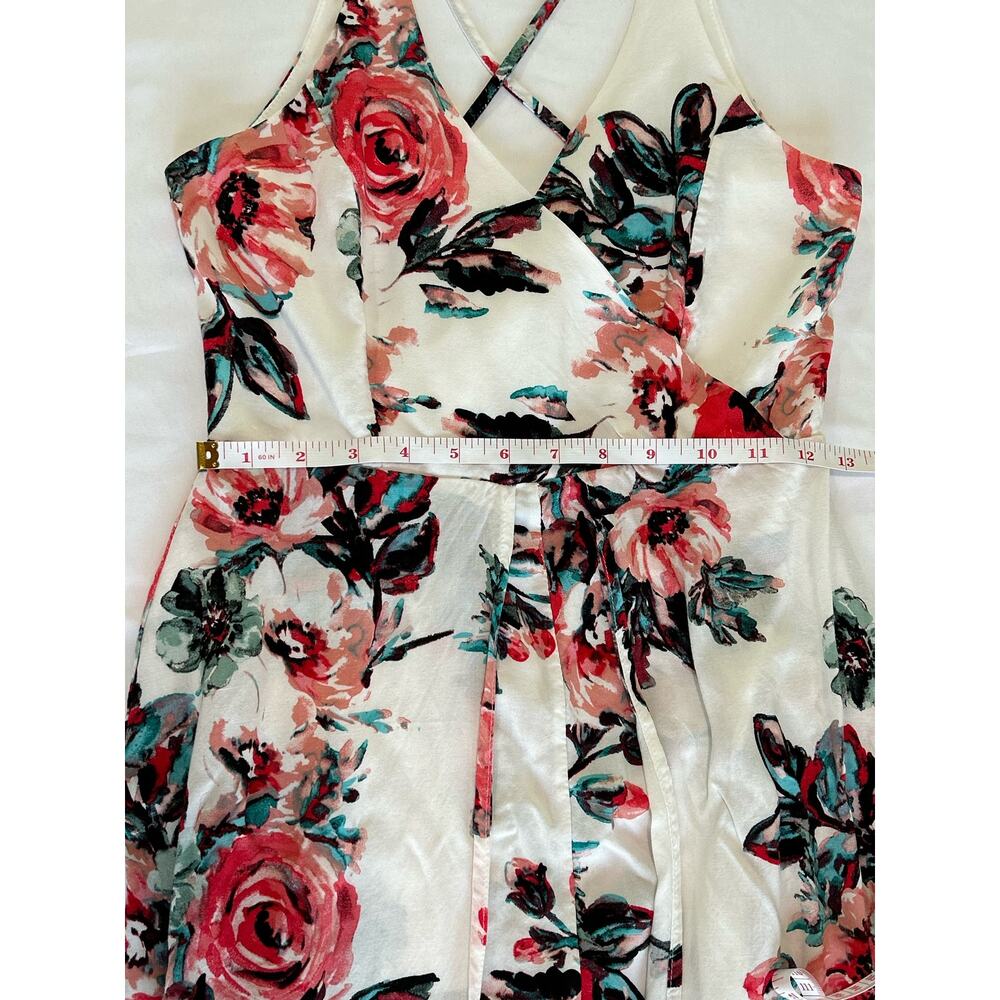 Franchesca's Miami Floral Spaghetti Cross Back Romper Train Maxi Dress SZ Small - Picture 9 of 14